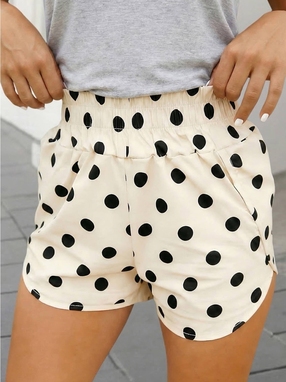 Aapparella Apricot Polka Dot Print Shirred High Waist Shorts
